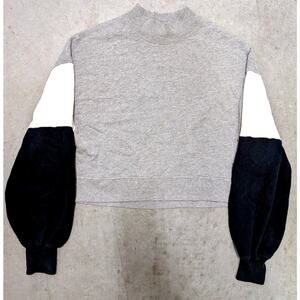 Hollister Colorblock Puff Sleeve Sweatshirt Grey White Black Casual Comfy Style